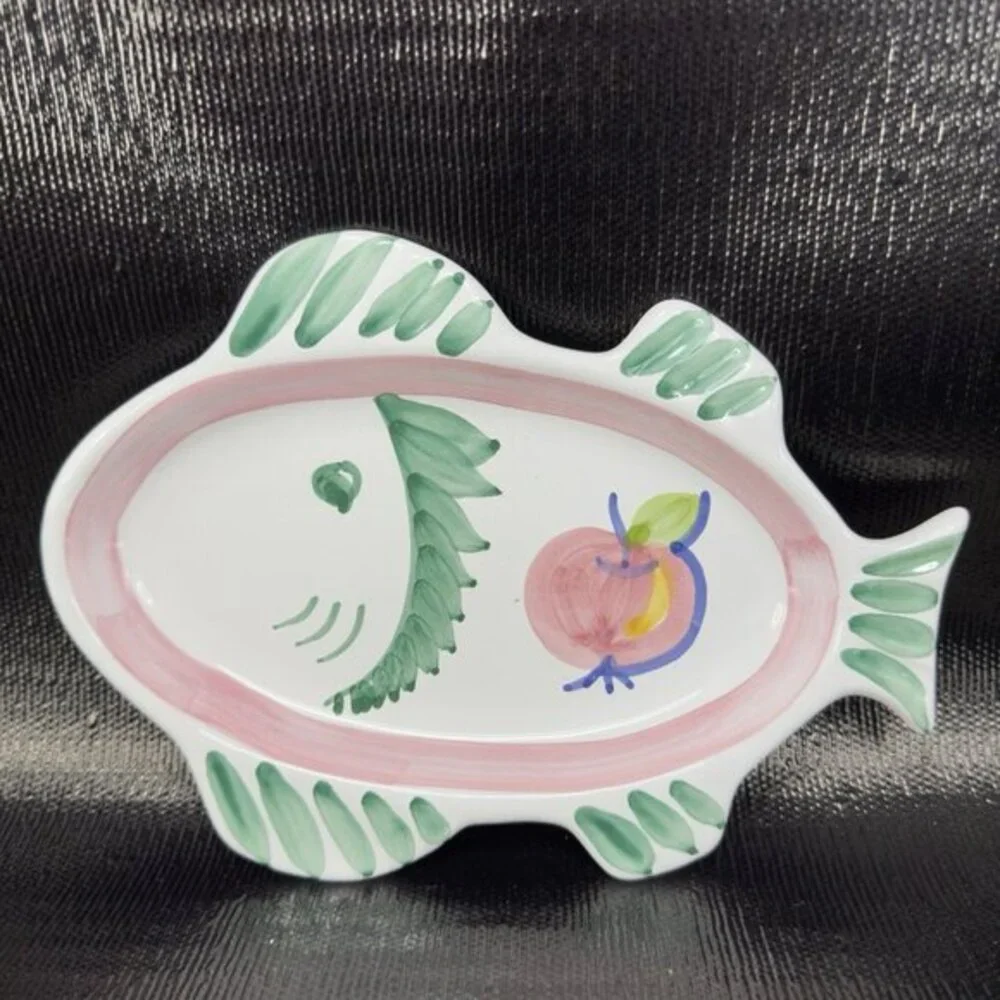 Vintage Italian Caleca Pottery Fish Shaped Dish Plate Container Hand Painted VTG